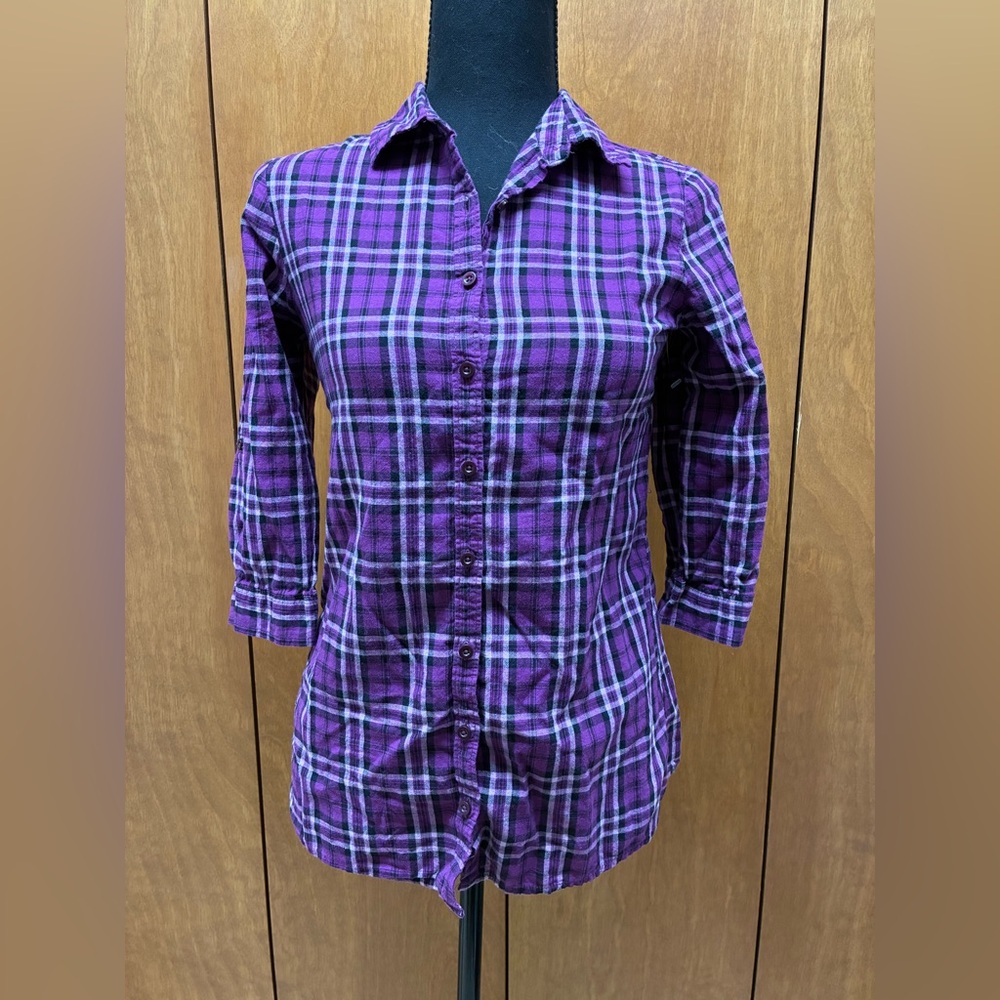 Faded Glory Purple Plaid Button Down Shirt